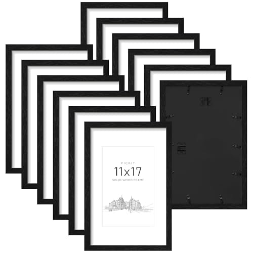 11x17 Solid Wood Frame Set of 12, Black Wood Grain Gallery Wall | Fits 8x12 Photos With Mat or 11x17 Without Mat, Black Backboard, Vertical or Horizontal Wall Mount, Poster & Wall Decor - color: Black Wood Grain, size: 11x17" (12 Pack)