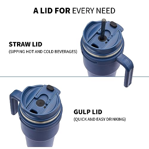 20 oz Insulated Travel Coffee Mug Tumbler with Handle and Straw | Leakproof Stainless Steel Coffee Cup with Lid, Double Wall Vacuum Ice Thermal Cup, Navy, 2 Pack - color: .Navy, size: 2 Count (20 oz)