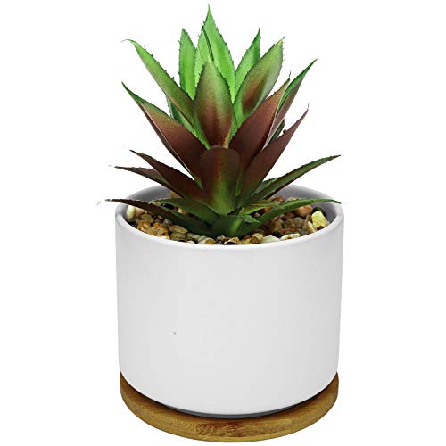 Hopewood Artificial Pineapple Succulents Plant with Ceramic Pot Wooden Tray | Faux Agave Succulent Plant in White Ceramic Pots, Potted Artificial Plants for Home, Office Desk and Bathroom Decor - size: 1 Set Pineapple