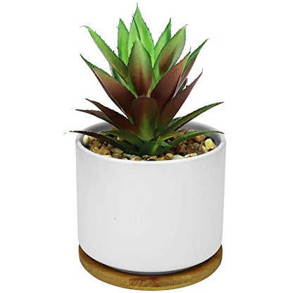 Hopewood Artificial Pineapple Succulents Plant with Ceramic Pot Wooden Tray | Faux Agave Succulent Plant in White Ceramic Pots, Potted Artificial Plants for Home, Office Desk and Bathroom Decor - size: 1 Set Pineapple