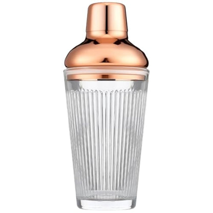Glass Cocktail Shaker, 17oz Leak-Proof Martini Shaker with Built-in Strainer, Thick Ribbed Drink Shaker Bar Tool for Home Bartending and Aesthetics, Rose Gold - color: RoseGold