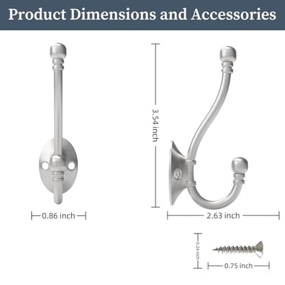 CBWLWJ 6 Pack Heavy Duty Wall Hooks for Hanging, Metal Coat Hooks Wall Mount, Easy to Install, Ideal for Living Room, Bathroom, Kitchen, Bedroom (Silver) - color: Silver