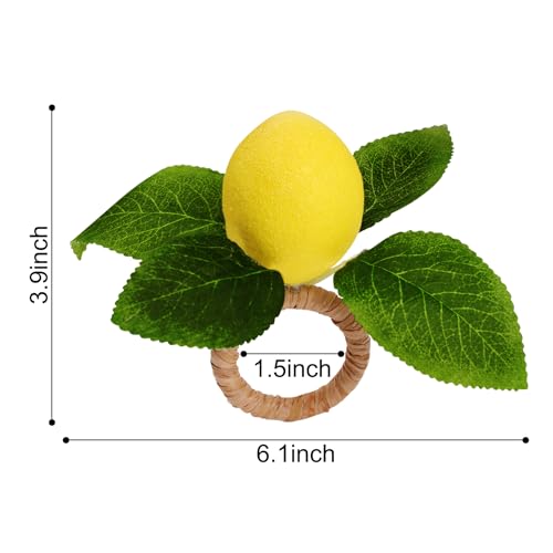 Lemon Napkin Rings Set of 6, Faux Lemon Summer Farmhouse Napkin Ring Holder for Dining Table Decor Banquet Wedding Birthday Thanksgiving Christmas Easter Holiday Table Decorations - size: 6-Pack