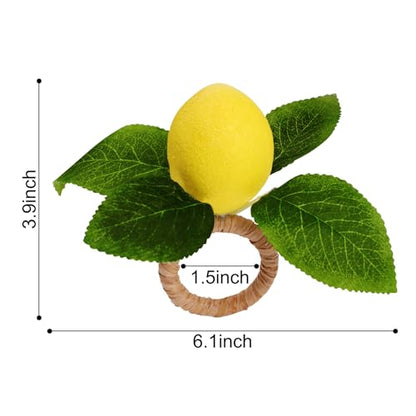 Lemon Napkin Rings Set of 6, Faux Lemon Summer Farmhouse Napkin Ring Holder for Dining Table Decor Banquet Wedding Birthday Thanksgiving Christmas Easter Holiday Table Decorations - size: 6-Pack