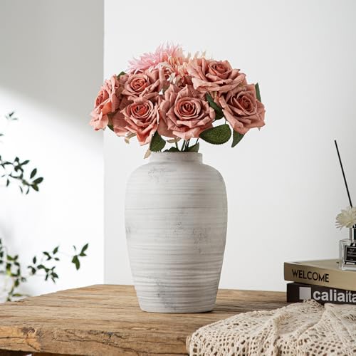 10 Inch Large White Ceramic Vase for Home Decor Farmhouse Vase | Handcrafted Rustic White Vases, Ceramic White Vase, 10 Inch Vase,Farmhouse Style Pottery Flower Vase for Entryway, Kitchen - color: E- 10"-vintage White