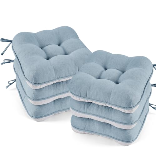 BETU Chair Cushions for Dining Chairs Set of 6,Seat Cushion Kitchen Table Chair Pads with Ties,Non Slip Backing and Covers, Seat Cushions for Dining Room,Bar,Patio Chairs,15.5"X15.5"X3.5",Nordic Blue - color: Sky Blue, size: 15.5"x15.5"x3.5" (6 Pack)