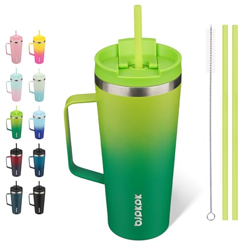 BJPKPK 22oz Insulated Tumbler with Handle, Lid & Straw, Stainless Steel | Double Wall Vacuum Insulated Coffee Travel Mug - Keeps Cold & Hot, BPA Free, Cupholder Fit for Office, Gym & Travel - color: Bamboo Grove, size: 22 Ounces