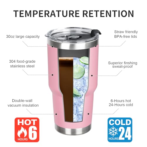 30 oz Tumbler with Lids and Straws Double Wall Vacuum Insulated Tumbler Cup,Stainless Steel Leak-proof Thermal Tumbler Travel Coffee Mug for Cold and Hot Drinks,Sakura Pink - color: Sakura Pink, size: 30 Ounces