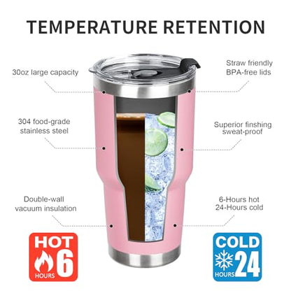 30 oz Tumbler with Lids and Straws Double Wall Vacuum Insulated Tumbler Cup,Stainless Steel Leak-proof Thermal Tumbler Travel Coffee Mug for Cold and Hot Drinks,Sakura Pink - color: Sakura Pink, size: 30 Ounces