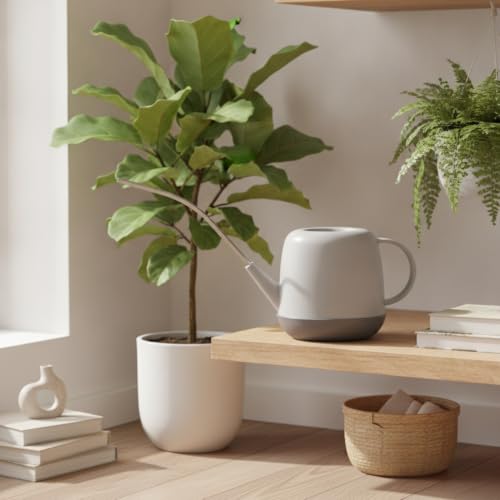 Long Spout Watering Can for Indoor Plants, Durable PP Plastic Pot Waterer with Precision Flow Control for Hanging Baskets and Dense Foliage - color: Brown