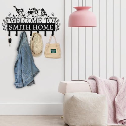 Personalized Key Holder for Wall - Welcome To My Home Metal Wall Key Hanger | Custom Name Key Rack Holder Wall Mount for Living Room Bedroom Doorway Hallway, Unique Housewarming Gift - color: 06 Bird
