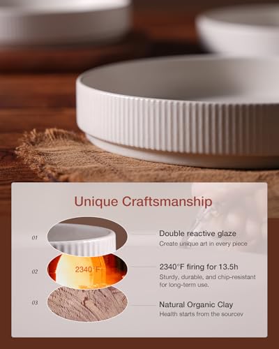 famiware Star 7.5" Pasta Bowls Set of 4, Plate Bowls, Matte White | Double Reactive Glaze, Microwave & Dishwasher Safe, Lead-free and Cadmium-free, Stoneware Scratch Resistant, Kitchen Bowls - color: White - Full Glaze Matte, size: 4 Pcs