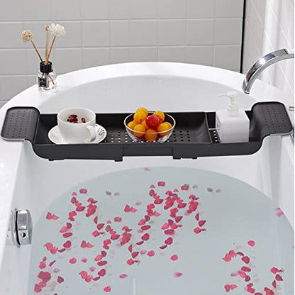 Expandable Drain Bath Shelf Caddy Tray, Multifunctional Plastic Bathtub Tray Bathroom Organizer Simple Stylish Bathtub Storage Rack for Candle Towel, Book, Wine, Phone, Shower (Grey - 1pcs) - color: Grey - 1pcs