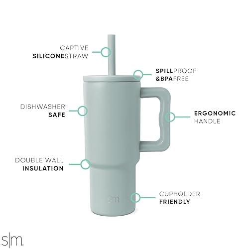 Simple Modern Kids 24 oz Tumbler with Handle and Silicone Straw Lid | Spill Proof and Leak Resistant | Reusable Stainless Steel Bottle | Gift for Kids Boys Girls | Trek Collection | Sea Glass Sage | Trek Kids Water Bottle, Toddler Cup | Insulated Stainles