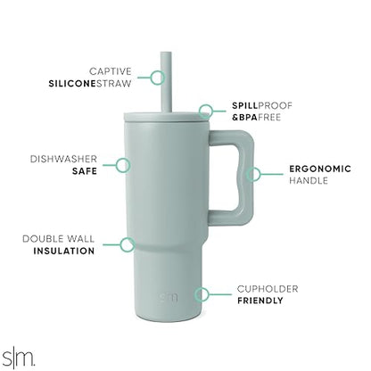Simple Modern Kids 24 oz Tumbler with Handle and Silicone Straw Lid | Spill Proof and Leak Resistant | Reusable Stainless Steel Bottle | Gift for Kids Boys Girls | Trek Collection | Sea Glass Sage | Trek Kids Water Bottle, Toddler Cup | Insulated Stainles