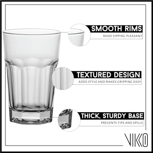 Vikko Drinking Glasses, 11.5 Ounce Glass Cups, Durable Glasses Drinking Set of 6, Stackable Water Glasses, Highball Glasses, Heavy Base Tumblers & Water Glasses, Dishwasher Safe Cups for Kitchen - style: 11.5 Ounce- Set of 6