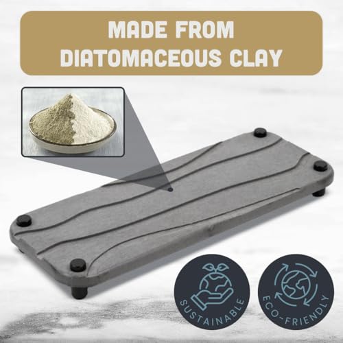 2pc Diatomite Stone Drying Tray, Gray w Blk & Silver Feet | Sink Caddy, Kitchen Sink Organizer, Water Absorbing Bathroom Counter, Absorbent Kitchen Soap Tray - color: Gray