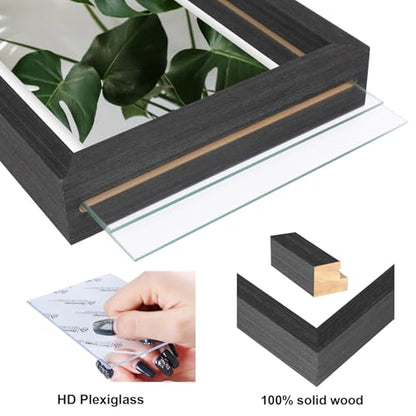 Egofine 12x12 Floating Frames Set of 2, Double Plexiglass Picture Frame, Made of Solid Wood Display Any Size Photo up to 12x12, Wall Mount or Tabletop Standing, Faded Black - color: Faded Black, size: 12x12