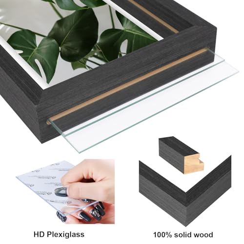 Egofine 8.5x11 Floating Frames Set of 2, Double Plexiglass Picture Frame, Made of Solid Wood Display Any Size Photo up to 8.5x11, Wall Mount or Tabletop Standing, Faded Black - color: Faded Black, size: 8.5x11