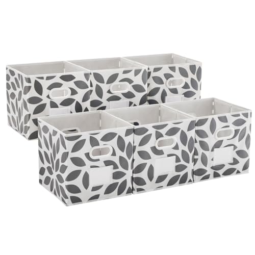 MAX Houser Open Home Storage Bins with Plastic Handles, Set of 6, Grey | 6 pack cloth storage bins with carry handles, Foldable Storage Cubes Organizer Baskets, ideal for home bedroom closet - color: 21 grey
