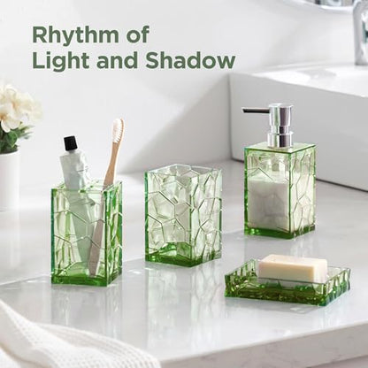 HBlife Bathroom Accessories Set, Acrylic Bathroom Counter Set of 4 | Boho acrylic bathroom decor, 4-pc: holder, soap, tumbler, dish, Easy-clean & rustproofd, Ideal housewarming gift - style: Green