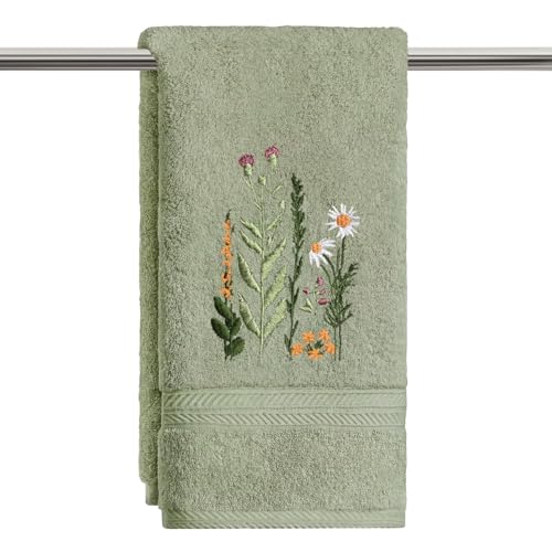 Artoid Mode 1 Pc Sage Green Wildflower Floral Embroidered Hand Towels for Bathroom, Cotton Soft Absorbent Farmhouse Decor Towels, 13.7 x 29.5 Inch - color: Sage Green, size: 13.7" x 29.5", 1PC