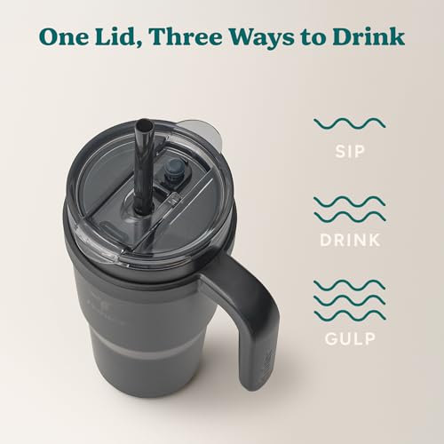 REDUCE 24 oz Stainless Steel Tumbler with Handle - Dual-Wall Vacuum Insulated Travel Mug, Sweat-Proof Lid & Reusable Straw - Keeps Drinks Cold for 24 Hrs, Fits Cupholders, Dishwasher Safe - Phantom - color: Phantom, size: 24 Ounces
