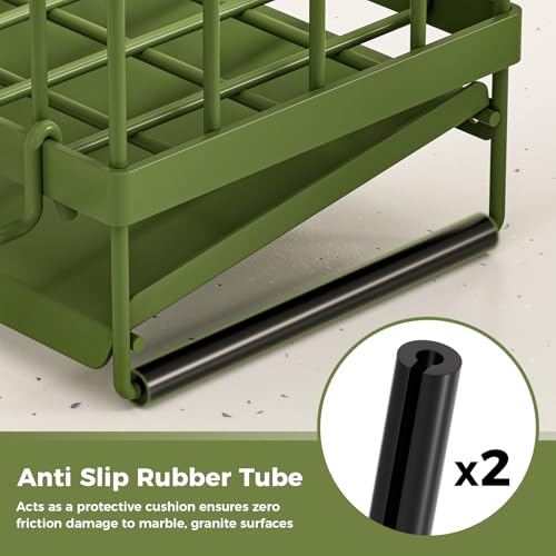 Kitchen Sink Organizer, Stainless Steel Sponge Holder, Green | Rust-Resistant Steel, Detachable Draining Board, Compartment Divider, Brush Holder & Towel Bar, Ideal for Kitchen Storage - color: Green