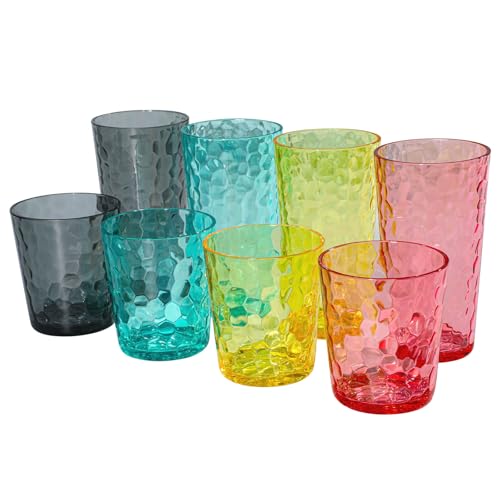 BPA-Free Plastic Tumblers 8 Pack (4x16oz+4×22oz) | Reusable Dishwasher Safe | Stackable Shatterproof Cups | Plastic Drinkware & Drinking Tumblers for Restaurant, Home, Party - color: Many Styles, size: 8-Pack