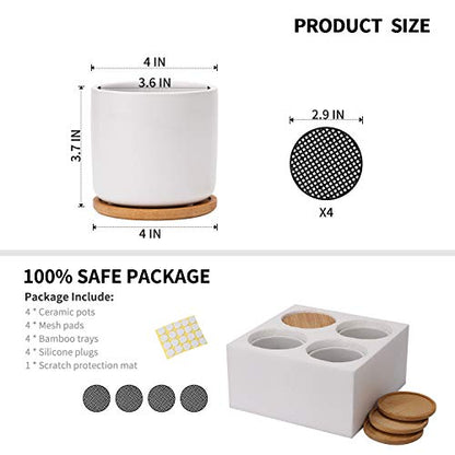 4 Inch Ceramic Plant Pot with Saucer, White Planters Pots with Drainage Hole and Mesh Pads for Succulent, Snake, Cactus, Herbs - 4 Packs(Plant Not Included) | White Planter Pot Set, Modern Indoor Outdoor Planters, for Succulent Snake Cactus Herbs, Plant N