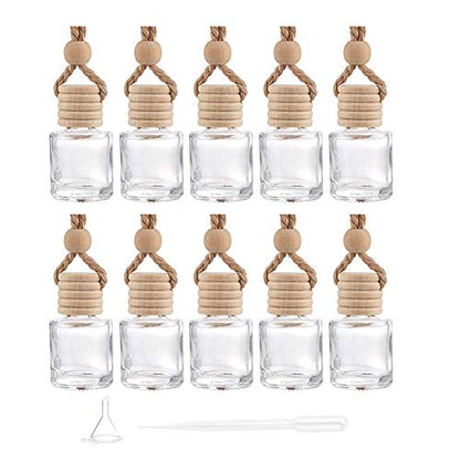 10 Packs Car Hanging Diffuser Empty Glass Perfume Bottles Air Freshener Diffuser Bottle Pendant Oil Fragrance Aromatherapy Bottle Ornament Decor (round)