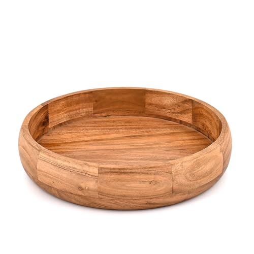 Artisan Carved Acacia Wood Bowl | Decorative Round Table Centerpiece for Living Room, Dining & Kitchen Counters (10" X 10" X 3'')