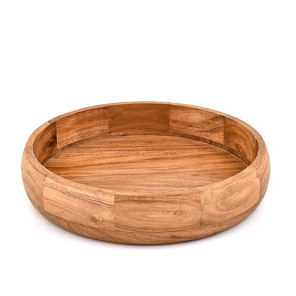 Artisan Carved Acacia Wood Bowl | Decorative Round Table Centerpiece for Living Room, Dining & Kitchen Counters (10" X 10" X 3'')