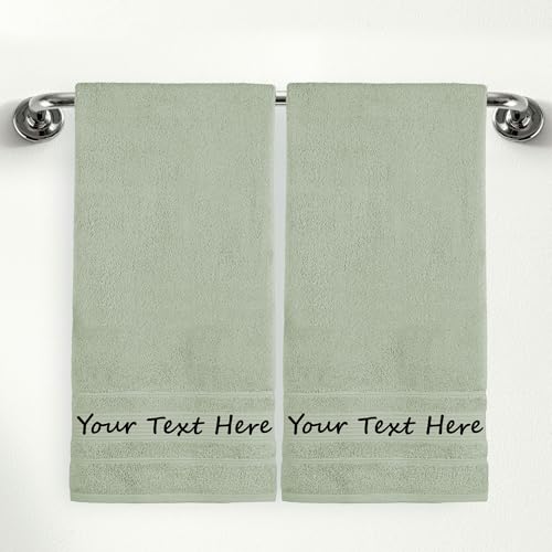 Personalized Custom 2-Piece Bath Towels Set – 100% Cotton, Soft & Absorbent – Embroidered Name or Monogram – Hotel Towels for Bathroom, Spa, Hotel, Wedding & Gift – Green - color: Green, size: 2 Bath Towels