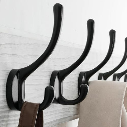 SKOLOO Rustic Wall Mounted Coat Rack, 16 inches Hole to Hole, Case of 2, Pine Solid Wood Coat Hook Hanger - 5 Hooks for Hanging Clothes Robes Towels Coats - color: White Plate & Black Hook, size: 2 Item-5 Hooks