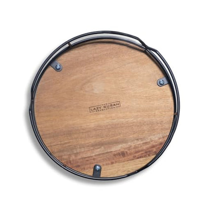 9" Acacia Wood Lazy Susan Revolution Turntable w/Black Wire – Rotating Kitchen Organizer for Table, Pantry, or Cabinet, Rustic Wood Finish, 360° Spin