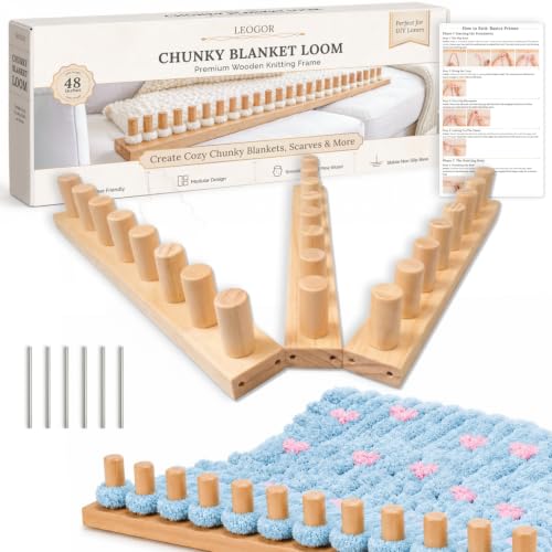 LEOGOR 48-Inch Chunky Yarn Blanket Loom – Adjustable Wood Knitting Frame for Hand Crochet, Large Peg Board Kit for Beginners, Crafts & Home Blankets - size: 48inch