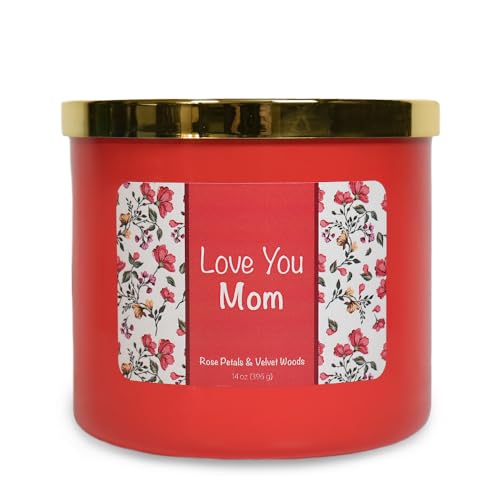 Colonial Candle Love You Mom Candle, 14 oz Rose Petals & Velvet Woods Scented, 3 Wick - Mothers Day Gifts for Mom, Made in the USA - color: Love You Mom