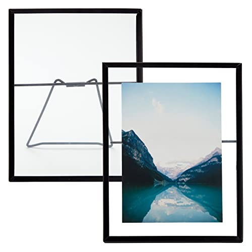 Juvale Wedding Floating Glass Picture Frames - 8-Pack, Black, 6.9" x 8.9", for 5" x 7" Photos - Hanging Picture Frames & Table Number Display - Double-Sided Glass & Easel Back