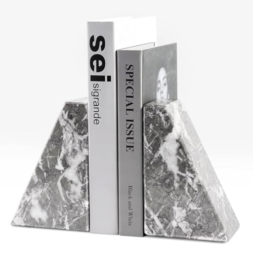 Marble Bookends for Heavy Books, Decorative Bookends for Shelves, Durable and Heavy-Duty Book End for Hardback Book & CDS, Unique Book Stopper & Holder, Gris Lido, Set of 2 - color: Morocco-gris Lido