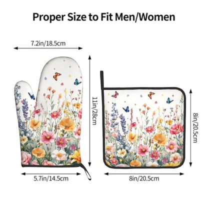 Giwawa Spring Flower Oven Mitts and Pot Holder Kitchen Accessories Sets Botanical Floral Heat Resistant BBQ Cooking Oven Gloves Washable Hot Pads - color: Botanical Floral