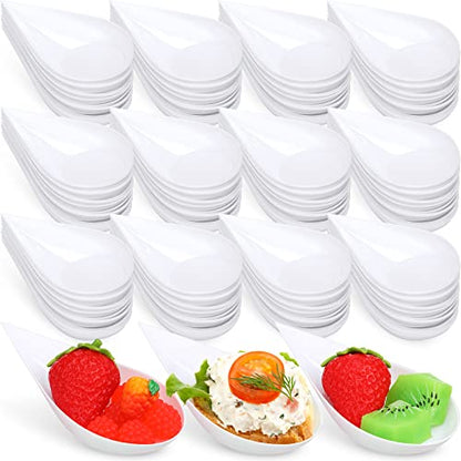 300 Pcs 4 Inch Appetizer Spoons Tear Drop Mini Appetizer Plates Disposable Plastic Tasting Spoons Asian, Mini Dessert Containers for Catering, Wedding, Birthday Party, Holiday Event (White) - color: White