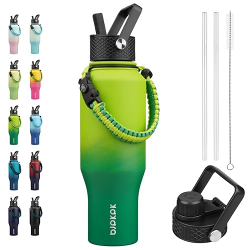 BJPKPK 35oz Insulated Water Bottle with Straw Lid, Stainless Steel Bottle | Vacuum Insulated with Straw Lid & Spout Lid, Paracord Strap, Keep Cold & Hot, Leak-Proof, BPA-Free, for Gym, Hiking, Travel - color: Bamboo Grove, style: 35oz