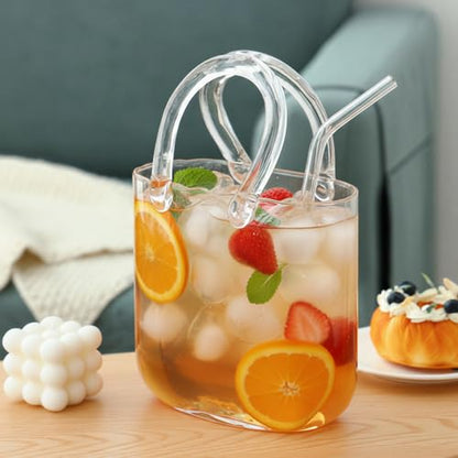 Fixwal Unique Glass Vase for Flowers, Clear Bag Vases with Handle | Cute Handbag Shape Decorative Flower Vases with Fish Bowl for Centerpieces Home Table Shelf Decor Birthday