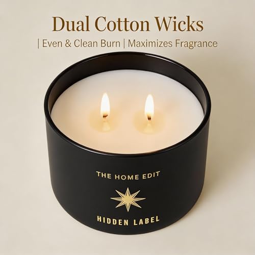 Hidden Label Black Oud Pepper Soy Candle, 10oz 2-Wick, 45H Bold Spice | Strong Masculine Aromatherapy | Non-Toxic Phthalate-Free | Even Melt No Tunneling | Luxe Reusable Glass Gift - color: Black oud