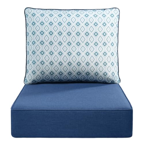 Luxury 22x24/22x25 6-Inch Outdoor Cushions - Water Resistant 1 Set Patio Furniture Cushion for Wicker Dining Rocking Swivel Chairs Loveseat Couch Sectional Sofa - Blue Diamond Geo - color: Navy Blue/Diamond Geo, size: 22x24x6"(High Back)