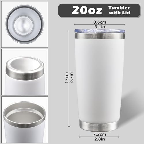 20oz Tumbler with Lid Stainless Steel Tumblers Insulated Mug White 12P - color: White