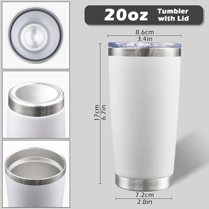 20oz Tumbler with Lid Stainless Steel Tumblers Insulated Mug White 12P - color: White