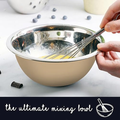 Stainless Steel Mixing Bowls Set, 5-Piece Meal Prep & Food Storage | .75, 1.5, 3, 4 & 5 Quart Metal Mixing Bowls Set for Prep, Serving, Baking & Food Storage, Ecofriendly, Dishwasher Safe, Khaki - color: Khaki