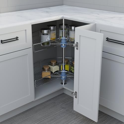 Dowell Base Cabinet Kidney Shape Dia.24 270° Lazy Susan, 2 Shelves, Kitchen Base Corner Cabinet Organizer (Chrome 4001 270 24) - size: Base Cabinet Kidney Shape Dia.24" 270°